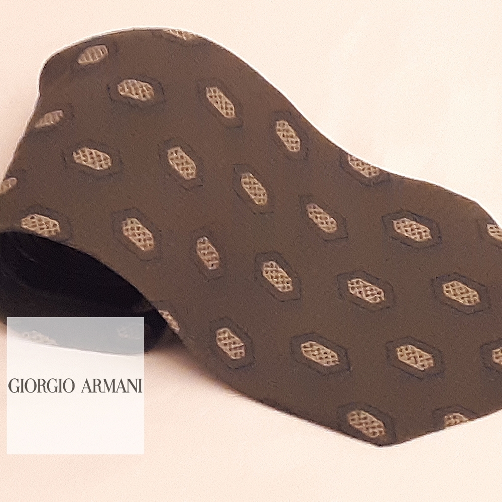 Men's Giorgio Armani Cravatte Tie, Green w/Blue & Cream Accents